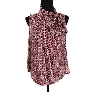 Joie Womens 100% Silk Patterned Tank | Button Neck | Tie Neck | Large
